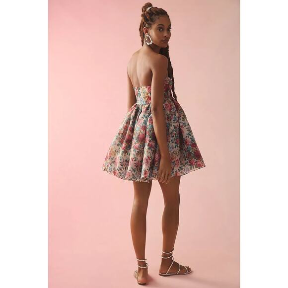 Selkie Strapless Floral Mini Dress - L - Picture 3 of 4